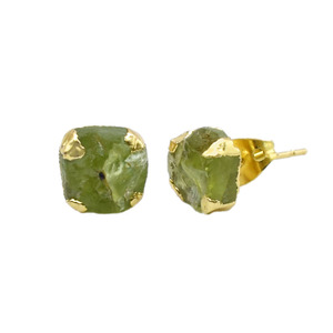 Natural Raw Peridot <b>Stud</b> Earring Gold Electroplated Gemstone <b>Stud</b> August Birthstone Jewelry Minimalist Gift for Her - Product Image 5