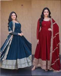 Traje Anarkali tradicional indio-pakistaní para mujer, largo hasta el suelo, con bordado dorado y dupatta, para ocasiones de boda. - Product Image 5