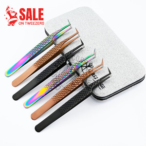 Angled Lash Tweezers Wholesale Fiber Tips Tweezers High Quality Custom logo Customized Box for Eyelash Extension Individual - Product Image 1