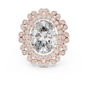 Dramatic 6 Carat Lab Grown Diamond Double Halo <b>Ring</b> In Solid <b>Gold</b> With Radiant Center Stone And Luxurious <b>Cocktail</b> Appeal - Product Image 3