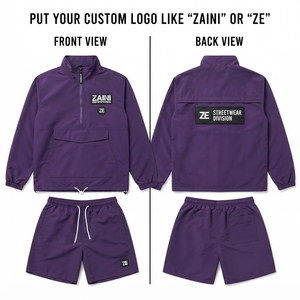 Conjunto Corto Cortavientos de Poliéster Taslon 145 GSM para Hombre, Morado, con Media Cremallera, Logotipo de Parche Tejido Personalizado, Ropa Deportiva Ligera - Product Image 1
