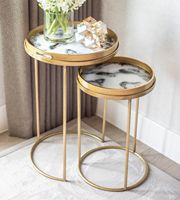 Table gigogne moderne en fer écologique avec plateau en bois personnalisable pour salon, ensemble de meubles de décoration industrielle minimaliste