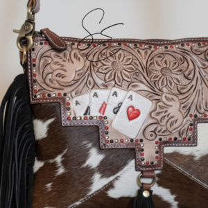 Western Cowhide Fringe Sling <b>Bag</b> Deck Of Cards Tooled Leather Crossbody Hair On Hide <b>Boho</b> Cowgirl <b>Bag</b> Women OEM - Product Image 3