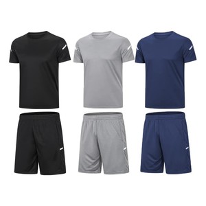 Conjunto Deportivo de Verano para Hombre, Camiseta y Pantalones Cortos, Cuello Redondo, Secado Rápido, Color Sólido, 100% Poliéster, Tejido de Punto, Ropa Deportiva - Product Image 3