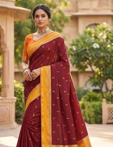 Sari Tradicional Indio de Seda Banarasi con Trabajo de Tejido Zari para Bodas y Eventos Festivos, Atuendo para Mujer - Product Image 1