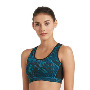 Women's <b>Blue</b> Patterned Racerback High Support Sports <b>Bra</b> for Yoga Workout - Product Image 5