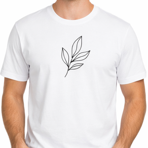 Wholesale Premium <b>White</b> <b>Tee</b> | Custom Screen Printed Leaf Branch Line Art | Men's Minimalist Fashion Apparel - Product Image 2