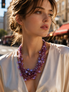 Women's Multilayer Beaded <b>Necklace</b> Imitation Pearl Crystal Rhinestone <b>Statement</b> Jewelry Party Fashion Accessory Wholesale Price - Product Image 2