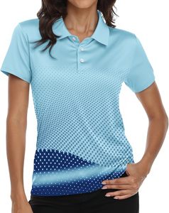 Polo à manches courtes blanc pour femme avec imprimé à pois dégradé, séchage rapide, polyester, décontracté, longueur normale, polos OEM ODM - Product Image 2