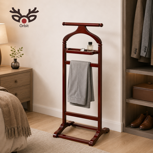 Solid Wood Traditional Floor Hanger Valet Rack Trouser <b>Bar</b> Tie <b>Bar</b> Shoe Rack Walnut Adjustable Living Room Bedroom Hotel Coat - Product Image 3