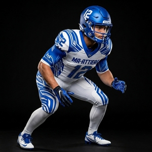 Custom White Blue American Football Jersey <b>Pants</b> Set <b>Padded</b> Team Uniform Wholesale Sportswear Manufacturer - Product Image 3
