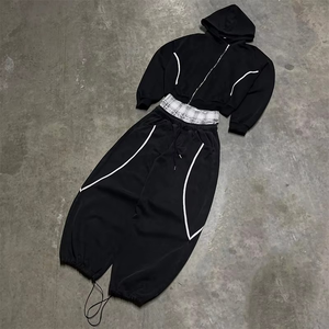 Luxury Sweatsuit Blank <b>Plain</b> Black Baggy Cropped Hoodie and Sweatpants Joggers Two Piece Set <b>Plain</b> <b>Tracksuits</b> - Product Image 1