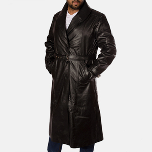 <b>Plus</b> <b>Size</b> Genuine Leather Trench Coat – Winter Windproof High Street Style Custom Embossed Design OEM ODM WholeSale - Product Image 4