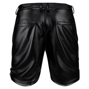 Shorts en cuir marron pour homme, taille haute, avec fermeture éclair et poches latérales, style décontracté, longueur courte - Product Image 2