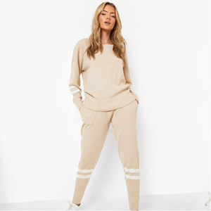 Women 2 Piece Tracksuit Set <b>Black</b> Knitted <b>Long</b> <b>Sleeve</b> <b>Crop</b> <b>Top</b> Jogger Pants Casual Wear All Seasons Solid Color Loose Fit - Product Image 4