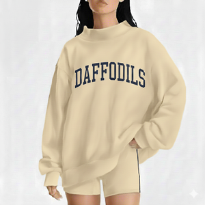 Oversized Long Knitted Printed 100% Cotton Women Mockneck Pullover Casual Winter Relaxed Fit Front Logo Street Fashion <b>Top</b> Daily - Product Image 1