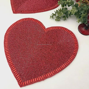 Beaded Handmade Heart <b>Placemat</b> Romantic Valentine Table Mat Wedding Dining Decor Charger Plate Mat <b>Red</b> - Product Image 6