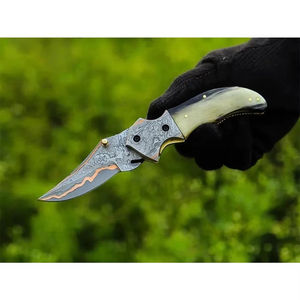 Cuchillo Plegable de Acero Damasco y Cobre para Exteriores, Superventas, para Camping, Caza, Supervivencia Táctica, con Mango de Madera, OEM - Product Image 3