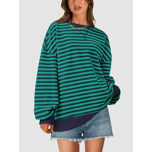 OEM Custom Logo Women's Striped Oversized Sweatshirt Color Block Crew Neck Long Sleeve Casual Loose Pullover Top <b>Y2K</b> Clothes - Product Image 5