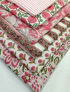 Tissu en coton 100% imprimé à la main à Jaipur, motif floral blanc et bleu, résistant à l'eau, léger, pour robes, saris, tissu de mariage - Product Image 3