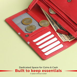 WRIZA Genuine Leather Fashion Women Wallet RFID Protection <b>Red</b> Clutch <b>Purse</b> Push Button Closure Card Slots Coin Pocket Summer - Product Image 4