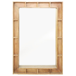 Wooden <b>Framed</b> Wall Mirror with Shelves Natural Honey Brown Mango Wood Handcrafted Home Decor - Product Image 1