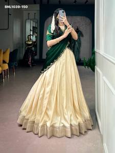 Ensemble Choli de qualité supérieure en Poly Kotha Tussar, uni et évasé, avec bordure tissée Zari et travail de perles Zardozi fait main, fournisseur indien - Product Image 3