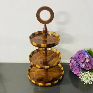 Support à gâteau en bois pour la présentation de desserts lors de réceptions à domicile et la décoration de table, support à dessert à étages en provenance d'Inde - Product Image 1