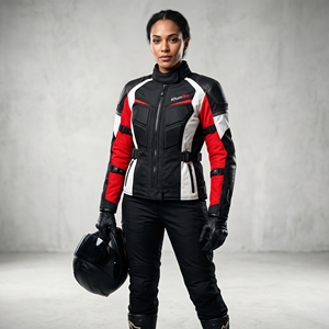 Chaqueta de Motocicleta para Mujer KhumBro, Diseño Color Block Rojo, Negro y Blanco, para Carreras y Conducción - Product Image 6