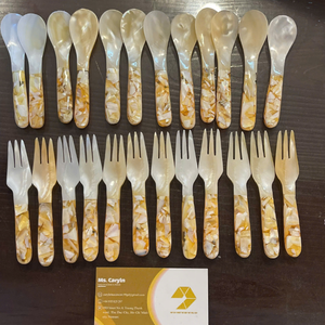 White Mother of Pearl Spoon Mix Colorful Handle, Seashell Caviar Spoon, Caviar Server Available Size 10-12cm Handmade Vietnam - Product Image 1