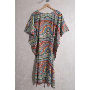 Vestido Maxi Kaftan de Algodón 100% con Estampado Floral, Estilo Boho, para Playa, Corte Regular, Casual, Ecológico, con Cintura Natural - Product Image 4