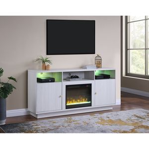 Consola para Chimenea Ambrose de 70 Pulgadas de Ancho, Color Blanco Nogal, con Calefactor, Luces LED, Gabinetes y Estantes - Product Image 6