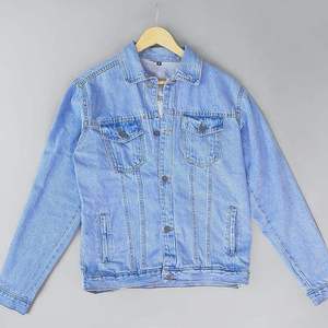 Stylish Light Blue Coated Sheep Skin <b>Denim</b> <b>Jacket</b> with Zipper Closure Letter Pattern Trendy Casual Winter Outerwear - Product Image 1