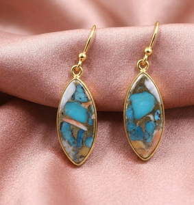 Blue Orange Oyster Copper Turquoise Large <b>Earrings</b> 925 Silver Rose <b>Gold</b> & Yellow <b>Gold</b> Plated Handmade Statement Boho Jewelry Her - Product Image 2