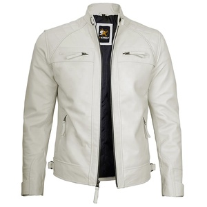 Nouvelle veste d'hiver pour homme en peau de mouton blanche avec logo personnalisé, col montant vintage, fermeture éclair, streetwear de haute qualité, coupe-vent - Product Image 1