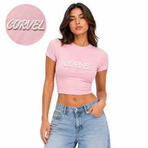 Camiseta de Mujer Ajustada de Alta Calidad con Bordado 3D, Logotipo Personalizado, Manga Corta, Top Corto, Colores de Moda, Camiseta Ligera - Product Image 1