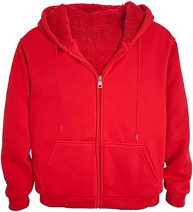 Breathable Manufacturer Winter Warm Fleece Lined Hoodie <b>Plain</b> Dyed Zipper-Up Sherpa Fleece Men <b>Hoodies</b> - Product Image 1