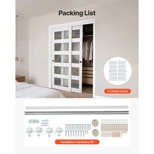 Kit de Herrajes para Puertas Correderas de Armario de Vidrio Esmerilado de 5 Paneles, 60 x 80 Pulgadas, con Guía de Suelo Sólida y Puertas Correderas Dobles de 31 Pulgadas - Product Image 6