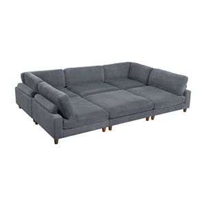 Set componibile componibile 6 pezzi di velluto a coste grigio scuro contemporaneo 2x cunei angolari 3x poltrone senza braccia 1x divani da soggiorno - Product Image 2