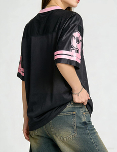 Maillot de football en mesh noir et rose, col en V, manches courtes, unisexe, respirant, vêtements de sport pour adultes, toutes saisons - Product Image 3