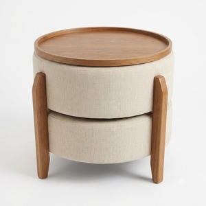 Mesa de centro de lujo de estilo nórdico minimalista, redonda, de vidrio y madera, con tapa de vidrio personalizable y base geométrica de madera. - Product Image 5