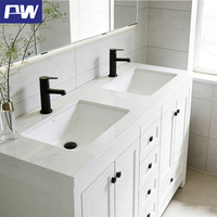 Meuble de salle de bain avec vasque double moderne blanche de 48 pouces, à poser au sol, résistant à l'eau, avec miroir intelligent