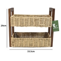 2-laags ecologisch verantwoorde opvouwbare multifunctionele moderne keukenorganizer aanrechtblad handgeweven stro papier touw opbergbak houten