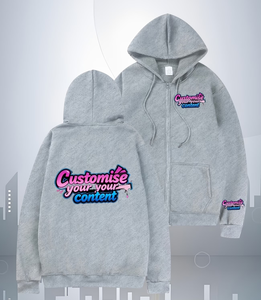 Customise Your Content Gray Zip-Up Hoodie Unisex Cotton French Terry Casual Autumn Wear Pullover Front Digital Printing Oversize - Product Image 2
