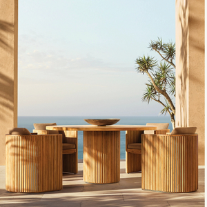 Mesa redonda de estilo moderno y sencillo, adecuada para restaurantes o comedores al aire libre, hecha de madera de teca duradera. - Product Image 5