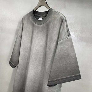 T-shirt d'été vintage américain pour homme, à manches courtes, style Ringer à couleurs contrastées, col rond, fitness, délavé à l'acide, longueur standard, 100% coton - Product Image 2