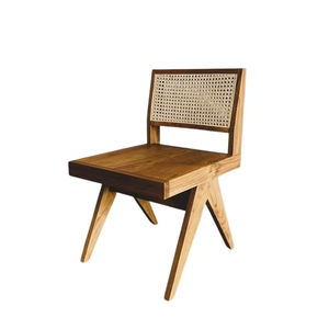 Chaise de salle à manger moderne minimaliste en teck massif et rotin, mobilier d'intérieur durable pour la maison, le bureau, l'appartement, l'hôtel, le restaurant - Product Image 1