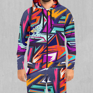 Men's Geometric Print Tracksuit <b>Hooded</b> Full <b>Zip</b> Sweatshirt and Pants Set Streetwear Autumn Breathable Polyester Jogger Outfit - Product Image 4
