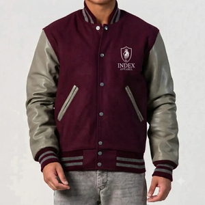 Nouvelle veste varsity en toile personnalisée avec patchwork en laine sherpa, col montant, logo sur le devant, veste varsity d'hiver pour hommes - Product Image 1