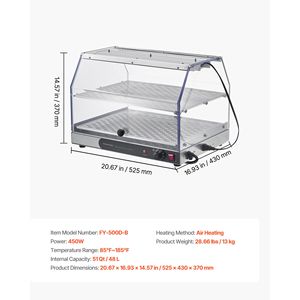 Espositore Scaldavivande Commerciale a 2 Livelli 450W con Ripiani Rimovibili, Porta a Doppia Faccia, Controllo Temperatura 85°C, Metodo Manuale - Product Image 2